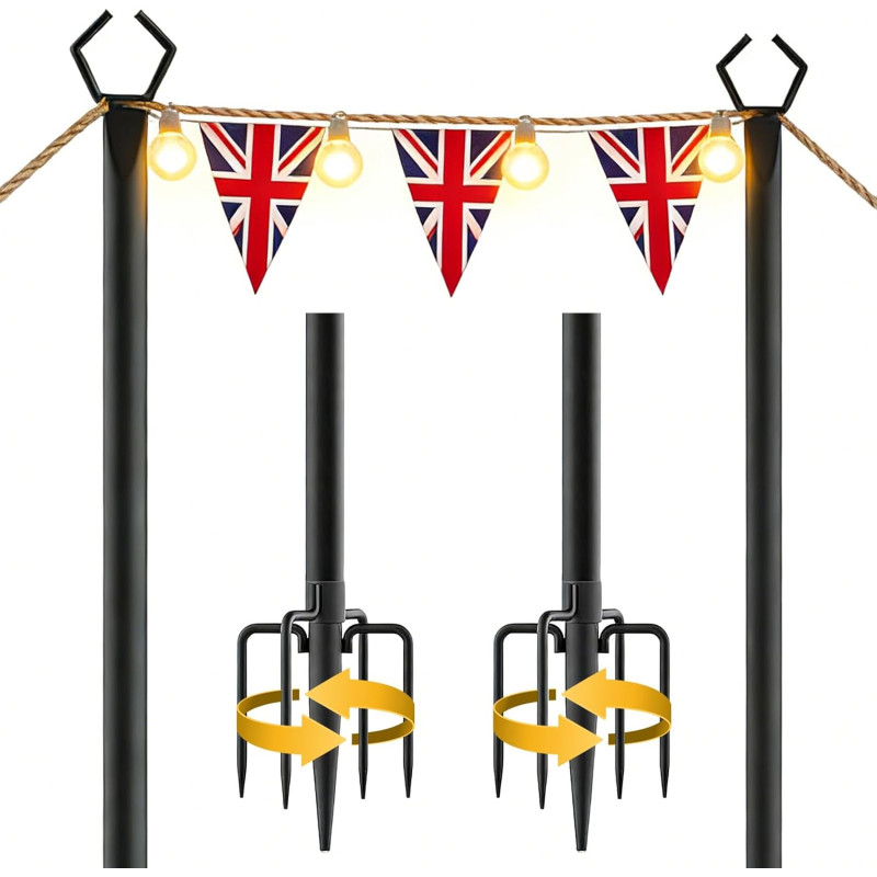 Lot de 2 Guirlandes Lumineuses de 3M, Poteaux Lumineux pour Guirlandes Lumineuses Extérieures avec Crochets Métalliques Idéaux p