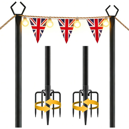 Lot de 2 Guirlandes Lumineuses de 3M, Poteaux Lumineux pour Guirlandes Lumineuses Extérieures avec Crochets Métalliques Idéaux p