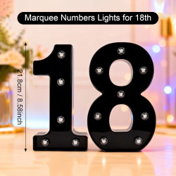 Chiffres lumineux LED - Chiffres lumineux - Chiffres 18 - 21,6 cm - Chiffres lumineux pour 18e anniversaire - Décoration de mari