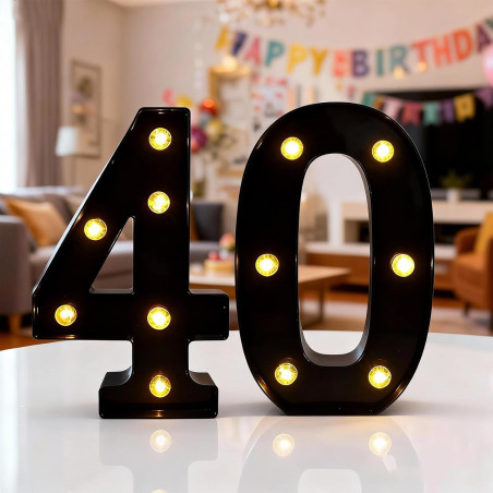 Chiffres lumineux à LED - Chiffres lumineux - Chiffres 40 - 21,6 cm - Chiffres lumineux pour 40e anniversaire - Décoration de ma
