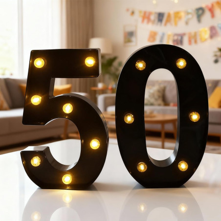 Chiffres lumineux LED - Chiffres lumineux - Chiffres 50 - 21,6 cm - Chiffres lumineux pour 50e anniversaire - Décoration de mari