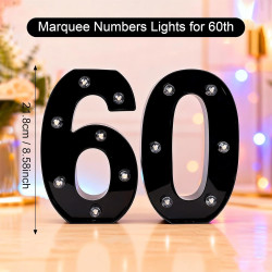 Chiffres lumineux à LED - Chiffres lumineux 60 - 21,6 cm - Chiffres lumineux pour 60e anniversaire - Décoration de mariage - Déc