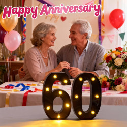 Chiffres lumineux à LED - Chiffres lumineux 60 - 21,6 cm - Chiffres lumineux pour 60e anniversaire - Décoration de mariage - Déc
