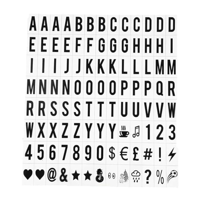 Lot de 104 boîtes lumineuses cinématographiques de rechange noires - Lot de 104 lettres et chiffres de rechange pour boîte aux l