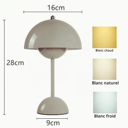 TRIXES Lampe de table champignon gris rechargeable – Lampe de table sans fil à intensité variable, 3 couleurs de lumière LED rég