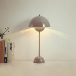 TRIXES Lampe de table champignon gris rechargeable – Lampe de table sans fil à intensité variable, 3 couleurs de lumière LED rég
