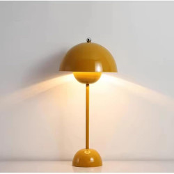 TRIXES Lampe de table rechargeable en forme de champignon jaune moutarde - Lampe portable sans fil - 2000 mAh - Rechargeable par