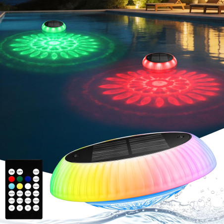 Toowell Éclairage de piscine solaire étanche à LED avec télécommande, RVB, minuterie, 6 couleurs, 12 modes, éclairage flottant p