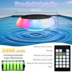 Toowell Éclairage de piscine solaire étanche à LED avec télécommande, RVB, minuterie, 6 couleurs, 12 modes, éclairage flottant p