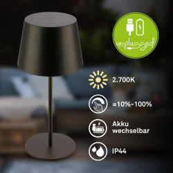 BRILONER - Lampe de table sans fil, variateur tactile continu, fonction mémoire, ip44, câble usb-c, batterie remplaçable, lampe 