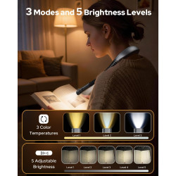 Zivacate Lampe de Lecture de Cou Rechargeable, 3 Températures & 5 Niveaux Réglables, Mains Libres, Minuterie 30/60 Min, Gradatio