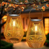 Lot de 2 lanternes solaires pour extérieur, lampes solaires de jardin à suspendre, lanterne tressée en fibre naturelle, lampes s