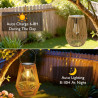 Lot de 2 lanternes solaires pour extérieur, lampes solaires de jardin à suspendre, lanterne tressée en fibre naturelle, lampes s