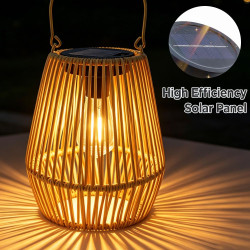 Lot de 2 lanternes solaires pour extérieur, lampes solaires de jardin à suspendre, lanterne tressée en fibre naturelle, lampes s