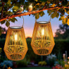 Lot de 2 lanternes solaires pour extérieur, lampes solaires de jardin à suspendre, lanterne tressée en fibre naturelle, lampes s