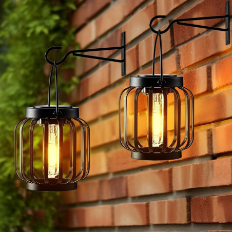 Lot de 2 lampes solaires à suspendre pour l'extérieur - Lanternes solaires rétro à LED - Décoration de jardin - Étanche - En mét
