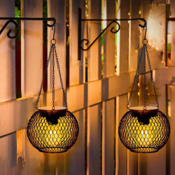 Lot de 2 lampes solaires à suspendre pour l'extérieur - Lanternes solaires rétro à LED - Décoration de jardin - Étanche - En mét