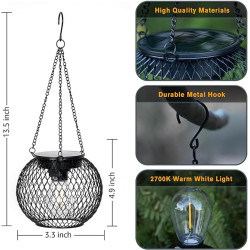 Lot de 2 lampes solaires à suspendre pour l'extérieur - Lanternes solaires rétro à LED - Décoration de jardin - Étanche - En mét