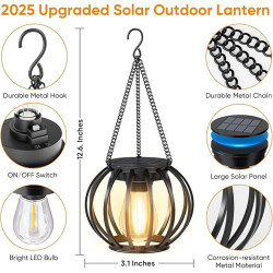 Lot de 2 lampes solaires à suspendre pour l'extérieur - Lanternes solaires rétro à LED - Décoration de jardin - Étanche - En mét