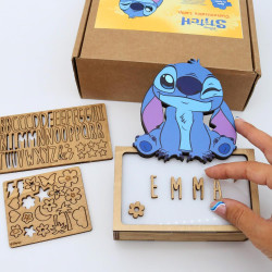 WONDEE Lampe Stitch Personnalisable [Comprend Kit de Lettres et Dessins], Disney Veilleuse Stich Bébé et Enfant Personnalisée - 