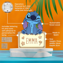 WONDEE Lampe Stitch Personnalisable [Comprend Kit de Lettres et Dessins], Disney Veilleuse Stich Bébé et Enfant Personnalisée - 