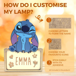 WONDEE Lampe Stitch Personnalisable [Comprend Kit de Lettres et Dessins], Disney Veilleuse Stich Bébé et Enfant Personnalisée - 