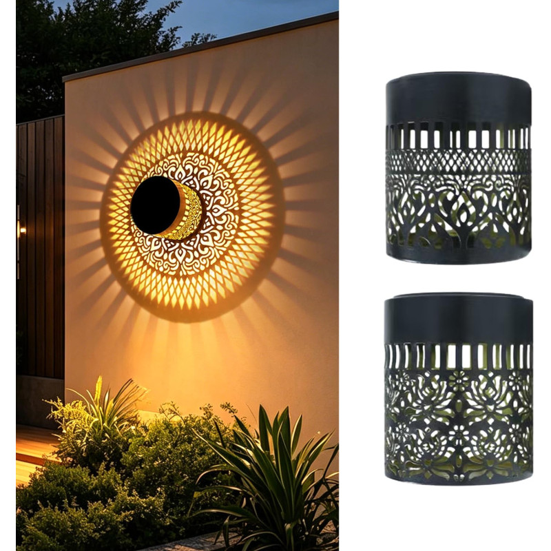 Lot de 2 projecteurs de mandalas à énergie solaire pour mur - Chaudes et étanches - Lanternes à énergie solaire en métal ajouré 
