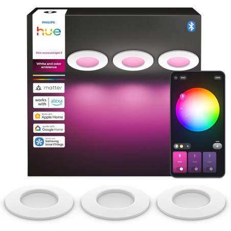 Philips Hue Spot Encastrable Fin, Plafonnier LED Encastré, 1000 lm, 90 mm, Fin, Spectre Complet 1000 K-20000 K, Gradation Ultra 