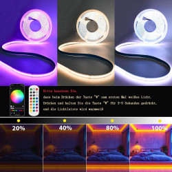 Bande LED COB RGBWW intelligente de 10 m, 672 LED/m, compatible avec Alexa et Google Assistant, synchronisation musicale, bande 