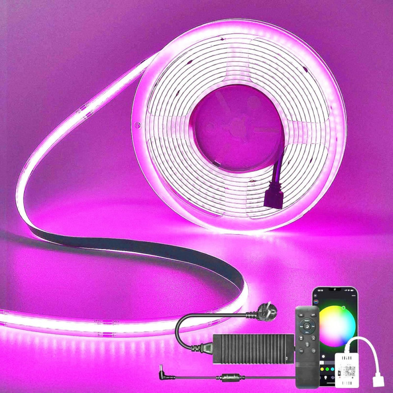 Wifi 10M COB RGB Ruban Led Chambre 576led/M 5760leds 24V Bande LED fonctionne avec Google Home assistant/Alexa,Rubans à LED dimm