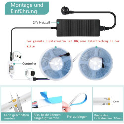Wifi 10M COB RGB Ruban Led Chambre 576led/M 5760leds 24V Bande LED fonctionne avec Google Home assistant/Alexa,Rubans à LED dimm