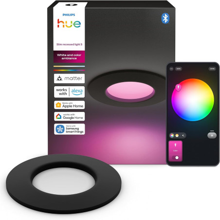 Philips Hue Spot Encastrable Fin, Plafonnier LED Encastré, 1000 lm, 90 mm, Fin, Spectre Complet 1000 K-20000 K, Gradation Ultra 