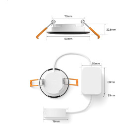 Philips Hue Spot Encastrable Fin, Plafonnier LED Encastré, 1000 lm, 90 mm, Fin, Spectre Complet 1000 K-20000 K, Gradation Ultra 