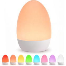 Veilleuse en forme d'œuf pour bébé – Lampe de chevet rechargeable 2600 mAh avec 3 températures de couleur + 12 couleurs RVB, int