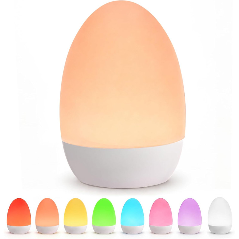 Veilleuse en forme d'œuf pour bébé – Lampe de chevet rechargeable 2600 mAh avec 3 températures de couleur + 12 couleurs RVB, int