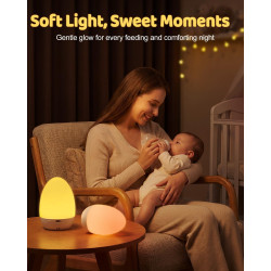 Veilleuse en forme d'œuf pour bébé – Lampe de chevet rechargeable 2600 mAh avec 3 températures de couleur + 12 couleurs RVB, int