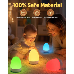 Veilleuse en forme d'œuf pour bébé – Lampe de chevet rechargeable 2600 mAh avec 3 températures de couleur + 12 couleurs RVB, int