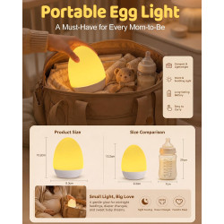 Veilleuse en forme d'œuf pour bébé – Lampe de chevet rechargeable 2600 mAh avec 3 températures de couleur + 12 couleurs RVB, int