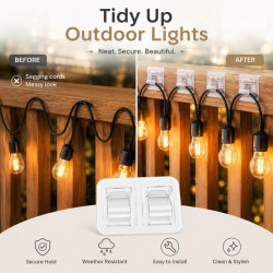 Lot de 25 crochets pour guirlande lumineuse d'extérieur, clips adhésifs transparents, résistants et sans dommages, adhésif étanc