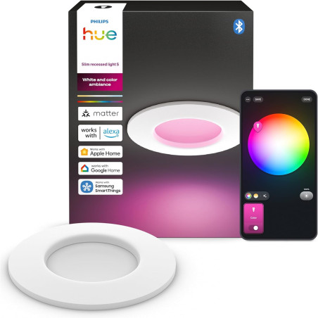 Philips Hue Spot Encastrable Fin, Plafonnier LED Encastré, 1000 lm, 90 mm, Fin, Spectre Complet 1000 K-20000 K, Gradation Ultra 