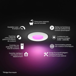 Philips Hue Spot Encastrable Fin, Plafonnier LED Encastré, 1000 lm, 90 mm, Fin, Spectre Complet 1000 K-20000 K, Gradation Ultra 