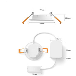 Philips Hue Spot Encastrable Fin, Plafonnier LED Encastré, 1000 lm, 90 mm, Fin, Spectre Complet 1000 K-20000 K, Gradation Ultra 