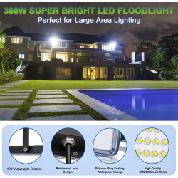Projecteur LED Extérieur 300W 1 Pièce, 30000LM Spot LED Exterieur | 6500K Blanc Froid Brillant Projecteur Exterieur, IP67 Étanch