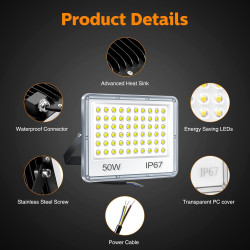 Projecteur LED Extérieur 50W 1 Pièce, 5000LM Spot LED Exterieur | 6500K Blanc Froid Brillant Projecteur Exterieur, IP67 Étanche 