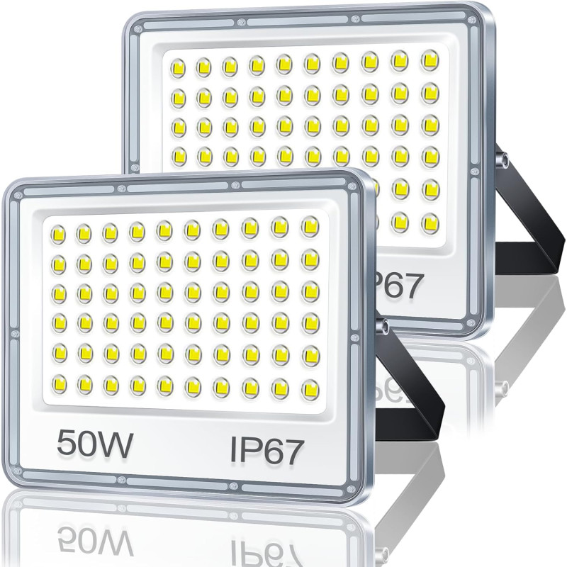 Projecteur LED Extérieur 50W 2 Pièce, 5000LM Spot LED Exterieur | 6500K Blanc Froid Brillant Projecteur Exterieur, IP67 Étanche 