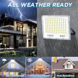 Projecteur LED Extérieur 100W 2 Pièce, 10000LM Spot LED Exterieur | 6500K Blanc Froid Brillant Projecteur Exterieur, IP67 Étanch