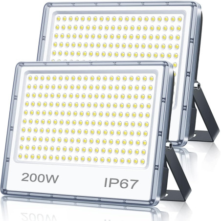 Projecteur LED Extérieur 200W 2 Pièce, 20000LM Spot LED Exterieur | 6500K Blanc Froid Brillant Projecteur Exterieur, IP67 Étanch