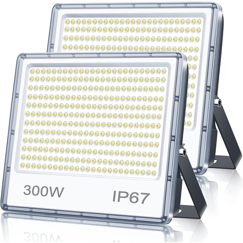 Projecteur LED Extérieur 300W 2 Pièce, 30000LM Spot LED Exterieur | 6500K Blanc Froid Brillant Projecteur Exterieur, IP67 Étanch