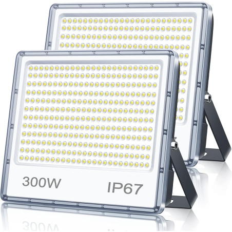 Projecteur LED Extérieur 300W 2 Pièce, 30000LM Spot LED Exterieur | 6500K Blanc Froid Brillant Projecteur Exterieur, IP67 Étanch