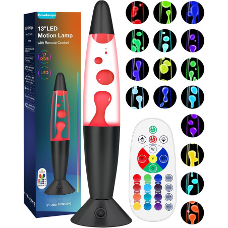 Lampe à Lave Noir LED 17 Changements de Couleur avec Télécommande, 34 cm | Mouvement Liquide, Pour Enfants Adultes, Veilleuse Pe
